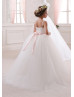 Spaghetti Straps Beaded Pleated Tulle Floor Length Flower Girl Dress 